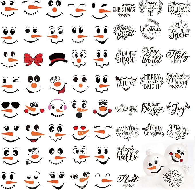 80pcs Snowman Face Stickers for Crafts Christmas Word Sticker Xmas Winter by Huahui