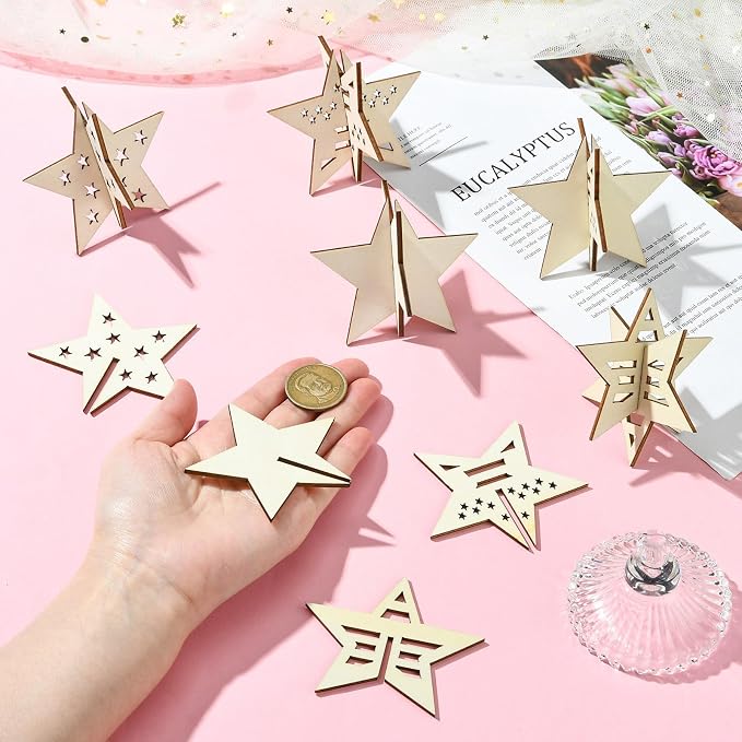 20 pcs 4 Styles Lovely Star Theme Unfinished Wood Cutout Charms 4th of July - Image 4
