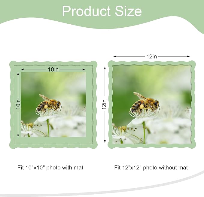 12x12 Picture Frame with Mat for 10x10, Wavy Edge Wooden Real Glass Photo Frame - Image 3