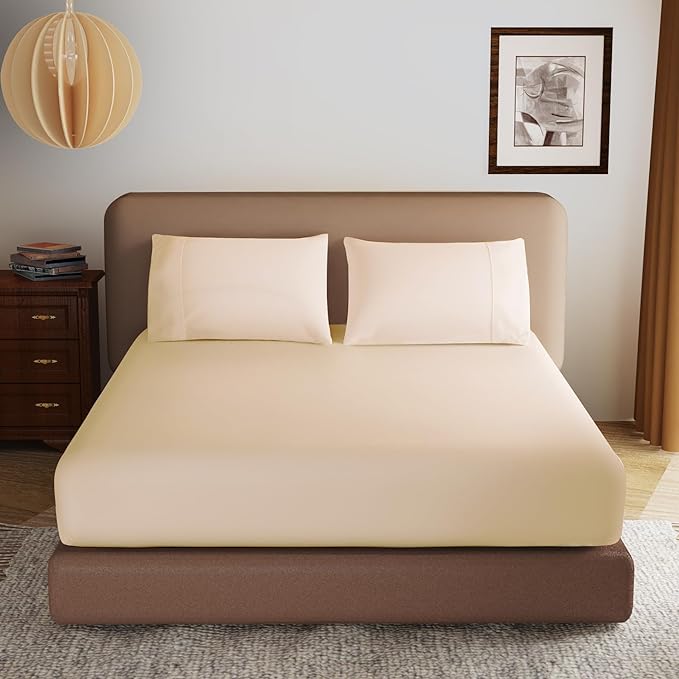 100% Egyptian Cotton Fitted Sheet King Size, 600 Thread Count, Single Fitted by ZaizaiHome