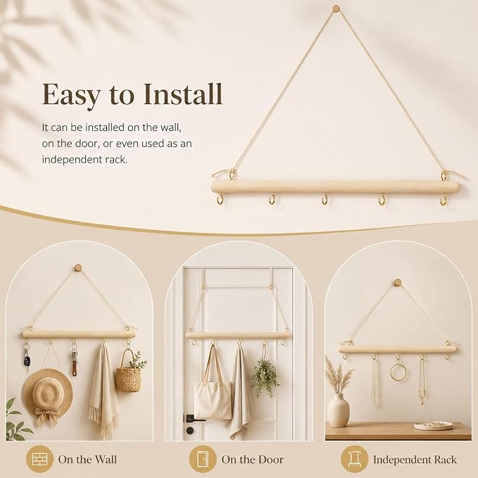 4 Pack 15 Inch Driftwood Jewelry Organizer Wall Decor, Wooden Hanging Branch - Image 7