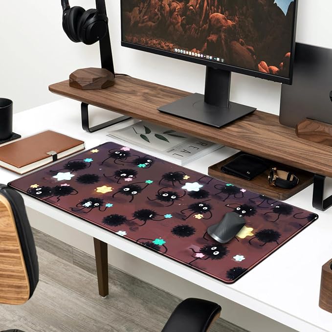 Desk Pad Anime Black Pom Poms Gaming Mouse Pad Large Star Designs Desk Office - Image 3