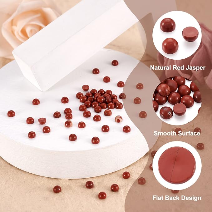 FASHEWELRY 100Pcs Natural Red Jasper Cabochons Flat Back Gemstone Cabochons 4mm - Image 5