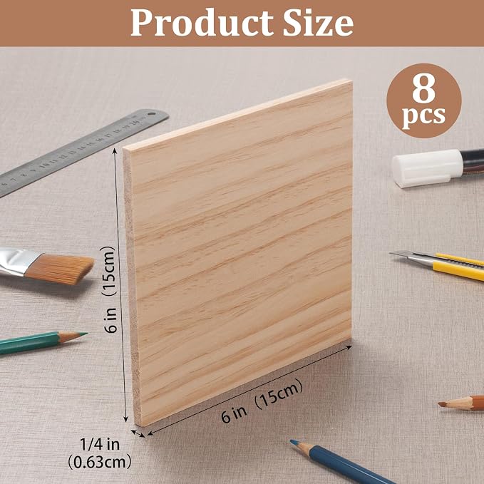 Wooden Blocks for Crafts, 6″ X 6″ Wood Blocks Squares for Crafts1/4″ Thick - Image 3