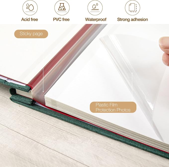 potricher Large Photo Album Self Adhesive 4x6 5x7 8x10 Pictures Linen Cover 80 - Image 4