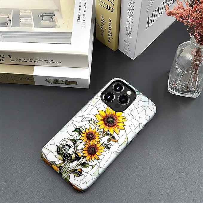 ZHEGAILIAN Case for iPhone 16 Pro, Sunflower Faux Stained Glass Effect Durable - Image 4