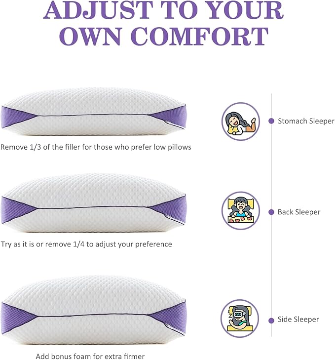 HOMELAB Adjustable Shredded Memory Foam Pillows Queen Size, Cooling Bed Pillows - Image 9