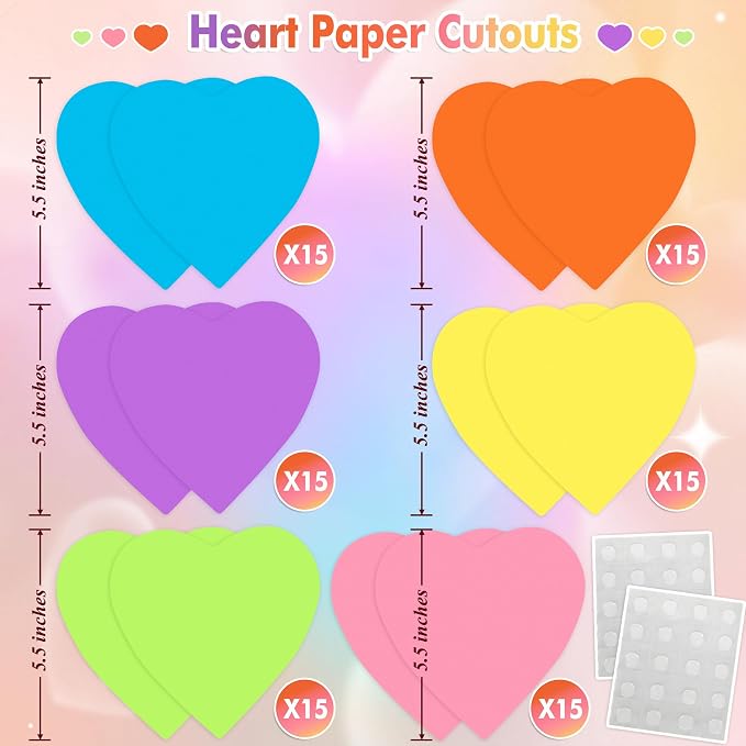 90 Pieces Heart Cutouts Paper Hearts Heart Shape Cards 5.5 Inches Large - Image 2
