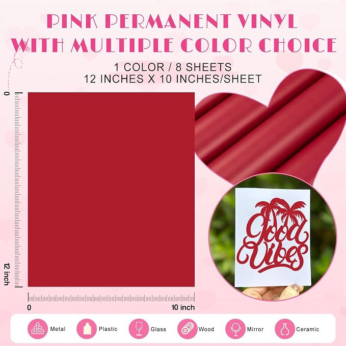 Tintnut Cherry Red Permanent Vinyl 8 Sheets 12''x10'' Adhesive Vinyl | Solid - Image 2