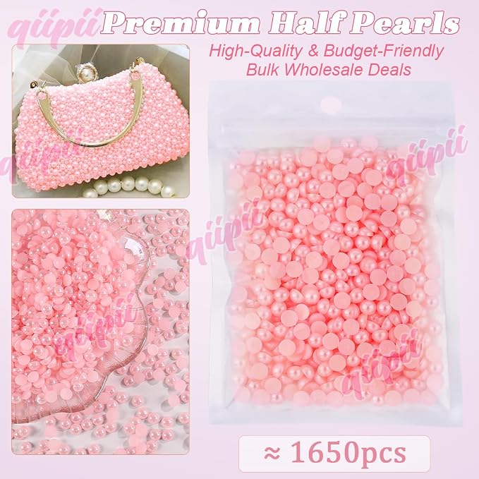 qiipii 1650PCS 5mm Dark Pink Half Round Pearls Bulk - Image 2