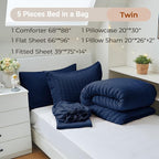 MUXHOMO 5 Pieces Twin Comforter Set, Seersucker Bed in a Bag Twin Size - Image 4