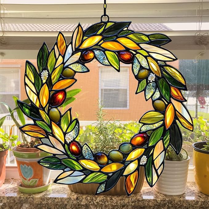 Mistletoe Wreath Acrylic Suncatcher Stained Glass Effect Window Car Hanging - Image 4