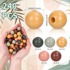 Whaline 240 Pcs Modern Boho Color Wooden Beads Sage Green Pink Orange Brown - Image 2