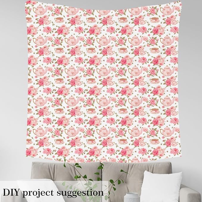 Feelyou Floral Fabric by The Yard, Romantic Rose Tea Cups Upholstery Fabric - Image 3