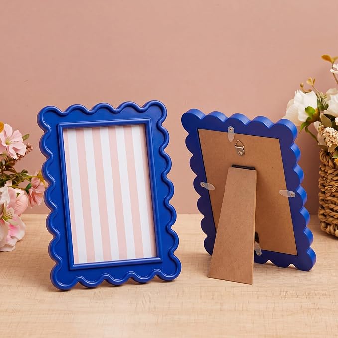 AceOrbit 4x6 Inches Dark Blue Flower Wavy Scalloped Picture Frame Cute Wavy - Image 4