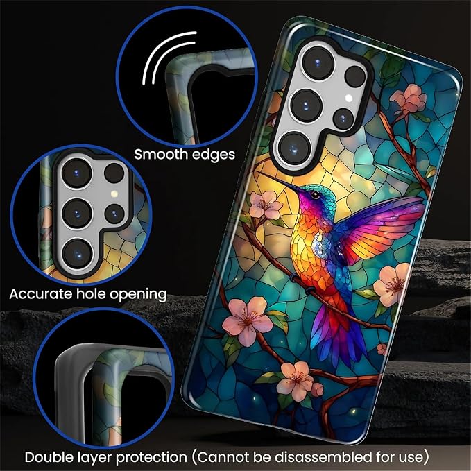 for Samsung Galaxy S25 Ultra Case, Stained Glass Hummingbird Pattern Glossy 2 - Image 5