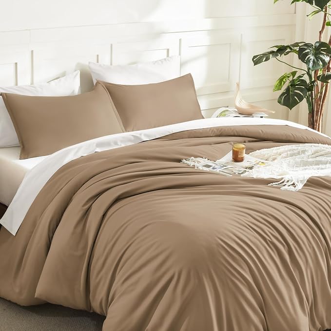 Litanika Taupe Comforter Set King Size, 3 Pieces Solid Bedding Comforter Set - Image 5