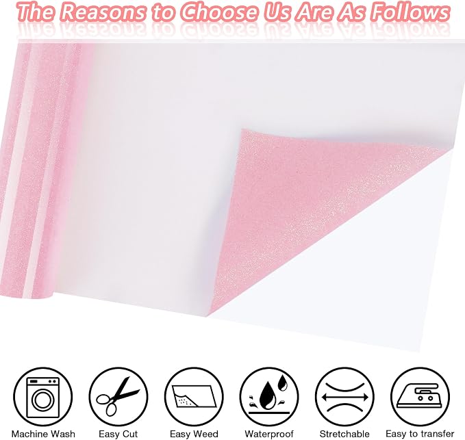 ​TORC Pink Glitter HTV Pink Heat Transfer Vinyl HTV Rolls - Image 2