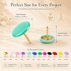 12 Colors Thumb Tacks 264PCS Plastic Round Head Thumbtack Metal Flat Push Pins - Image 3