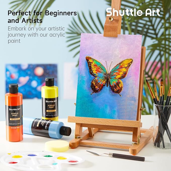 Shuttle Art 18 Colors Acrylic Paint Bottle Set, Rich Pigmented Bulk Painting - Image 2