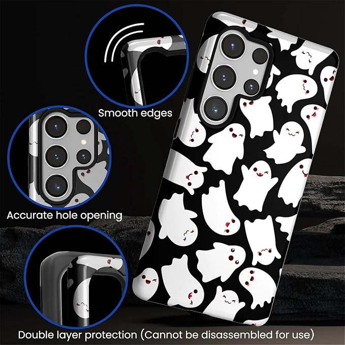 Case for Samsung Galaxy S25 Ultra Case, Halloween Ghosts Bats Design Hybrid - Image 5