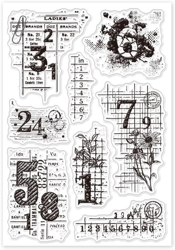 GLOBLELAND Vintage Numbers Background Clear Stamps Retro Daisy Transparent - Image 8