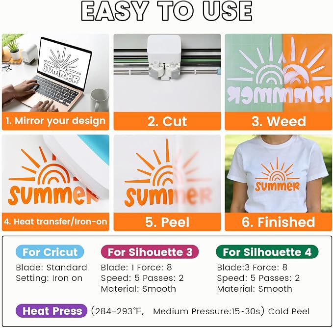DUEUIOE Heat Transfer Vinyl 13 Pack 12"x10" PU HTV Vinyl Easy to Cut Iron on - Image 4