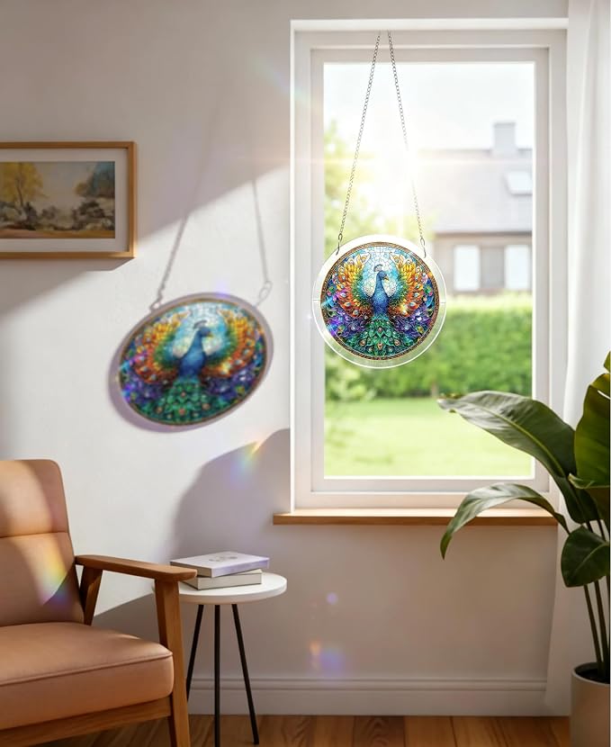 Acrylic Puzzle Suncatcher, Peacock Rainbow Feathers Sun Catcher - Image 3
