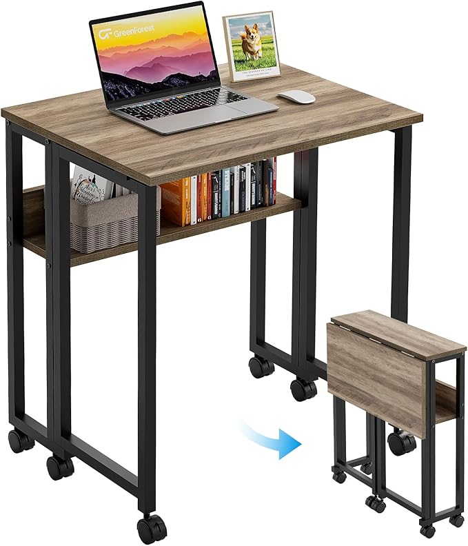 GreenForest Folding Desk with Wheels, 31.5" Rolling Table by GreenForest