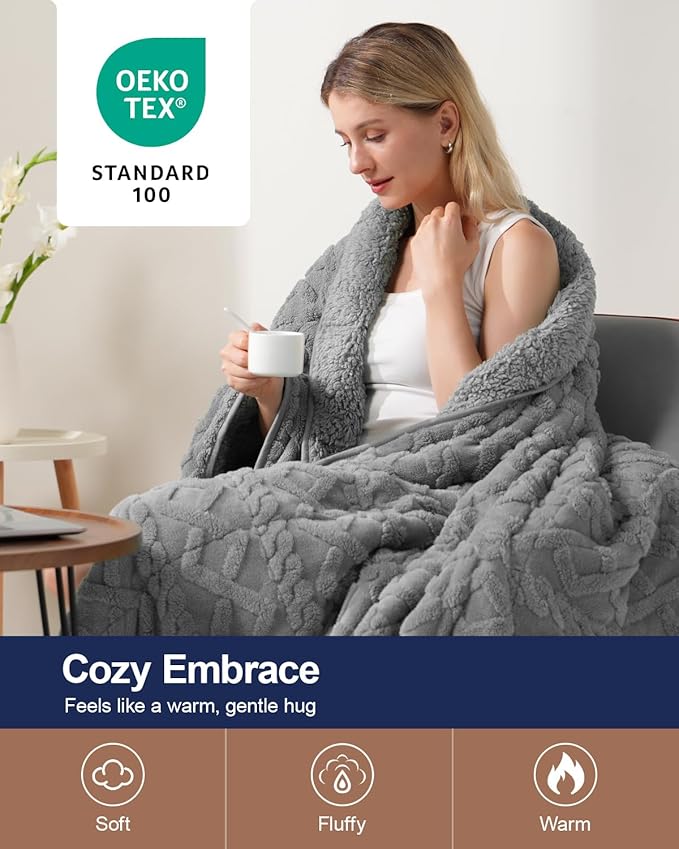 Super Fuzzy Soft Sherpa Fleece Weighted Blanket, 15 lbs Dual Sided Fluffy Heavy - Image 4