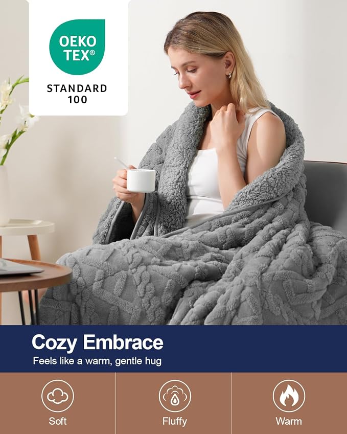 Super Fuzzy Soft Sherpa Fleece Weighted Blanket, 25 lbs Dual Sided Fluffy Heavy - Image 3