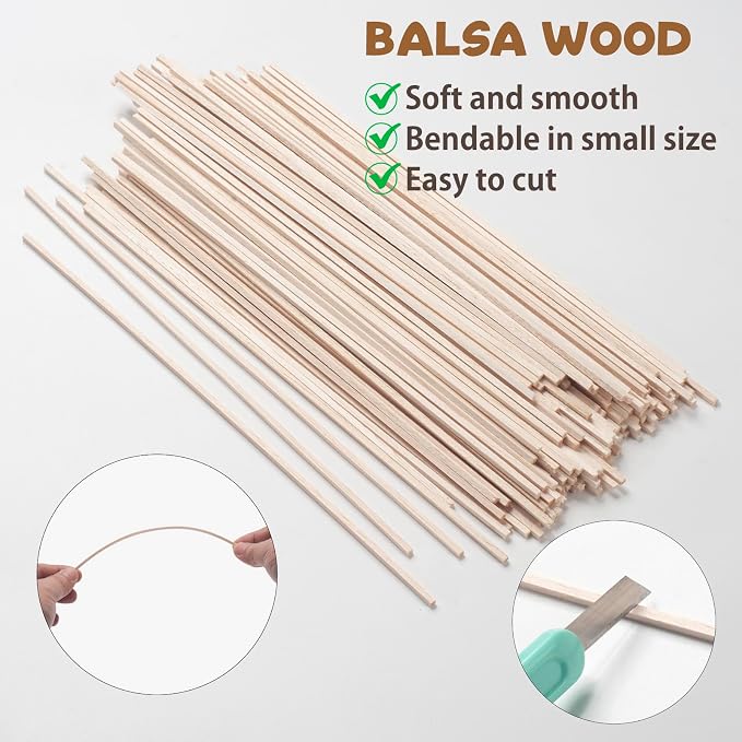 Balsa Wood Sticks, Balsa Wood Strips, Square Wooden Dowel Rods - Image 3