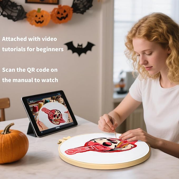 Halloween Punk Embroidery Kits for Beginners Adults, Blood Skull Embroidery - Image 2