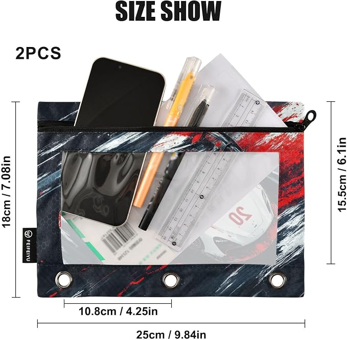 Truck Racing Car Pencil Pouch for 3 Ring Binder, 2 Pack Waterproof Pencil Bags - Image 3