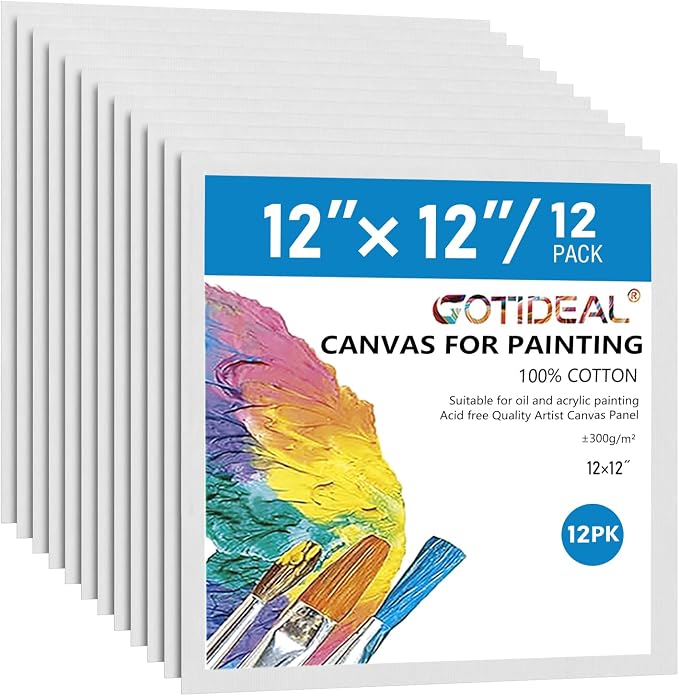 GOTIDEAL Canvases for Painting, 12x12 inch of 12, Professional Primed White by GOTIDEAL