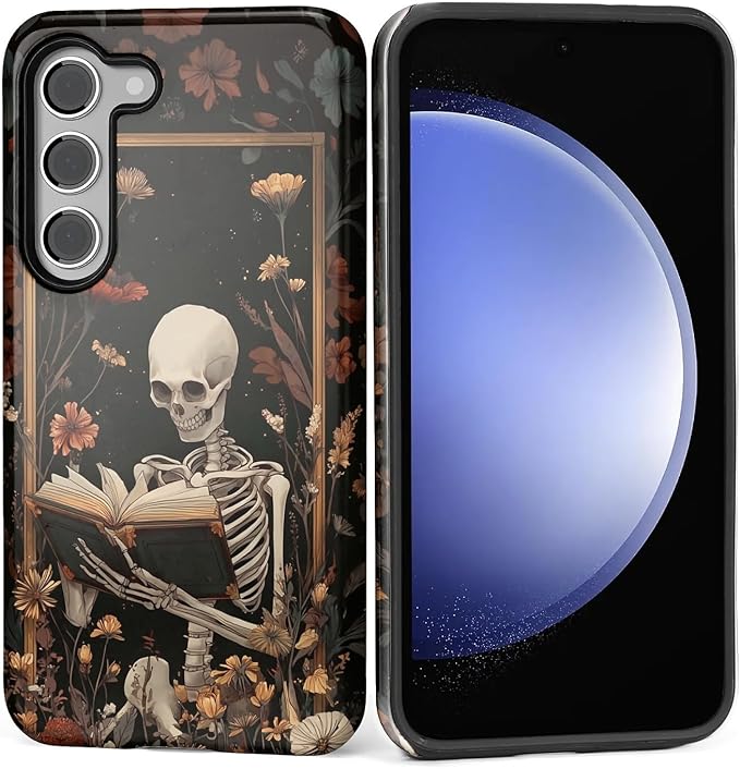 Case for Samsung Galaxy S23 Plus Case, Skeleton Reader Goth Floral Design by Kapadiy
