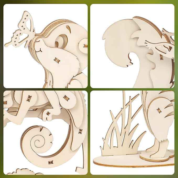 ELX 3D Wooden Animal Puzzles for Kids 6+, 4 Piece Set Animal Models, Wood - Image 3