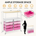 Rolling Cart with 8 Drawers, Storage Drawer Cart with Wooden Tabletop, Lockable - Image 3