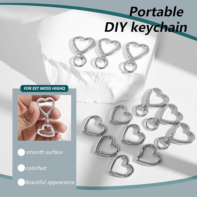 12 Pcs Heart Swivel Spring Clasps，Metal Spring Key Chain Hook Clasps，Clip - Image 2