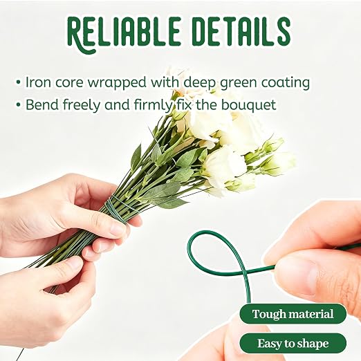 100 Pcs Green Floral Wire Stems, 18 Gauge Green Flower Wires, Artificial Floral - Image 3