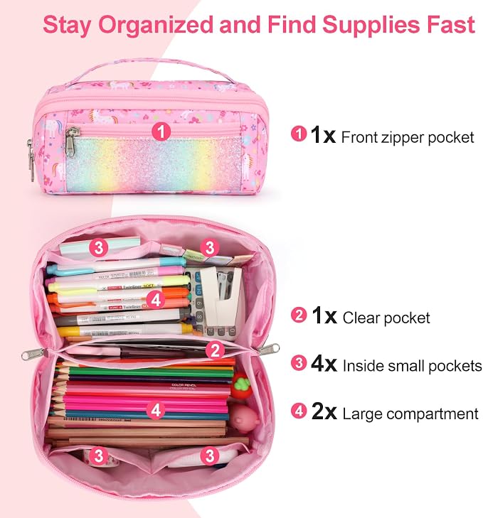 Large Pencil Case for Girls, Aesthetic Pencil Pouch for School, Wide Opening - Image 4
