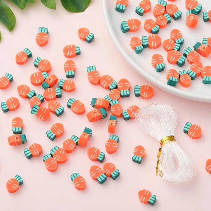 100pcs Carrot Polymer Clay 10mm Spacer Beads by LUBINGSHINE
