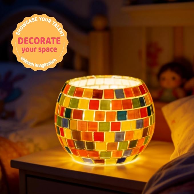 ONE TO FOUR Kids Craft Kit Mosaic Stained Glass Candle Holder - Image 6