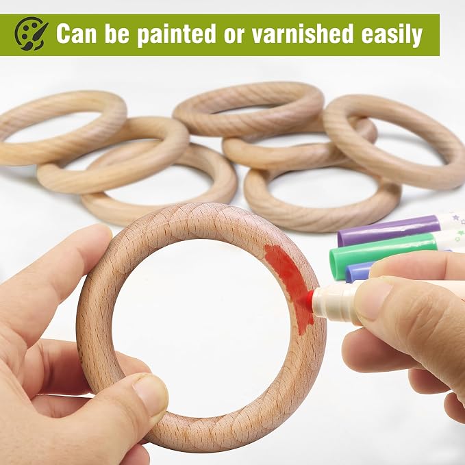 FoDau770 10pcs Natural Beech Wooden Rings, Unfinished Solid Wood Rings Heavy - Image 6