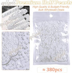 qiipii 380PCS 8mm Pure White Round Half Round Pearls - Image 2
