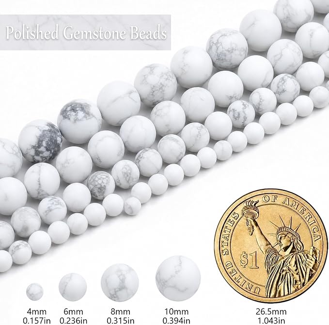 10mm Matte White Howlite Bead, 15-Inch Matte Round Loose Stone Beads - Image 3