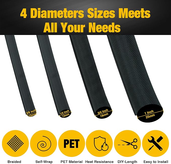 118 Inch Braided Wire Loom Cable Management, Self-Wrap Cord Protectors from - Image 3