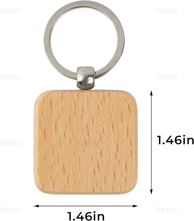 AUEAR, Blank Wooden Key Chain Wood Keychain Key Ring Key Tags Personalized EDC - Image 2