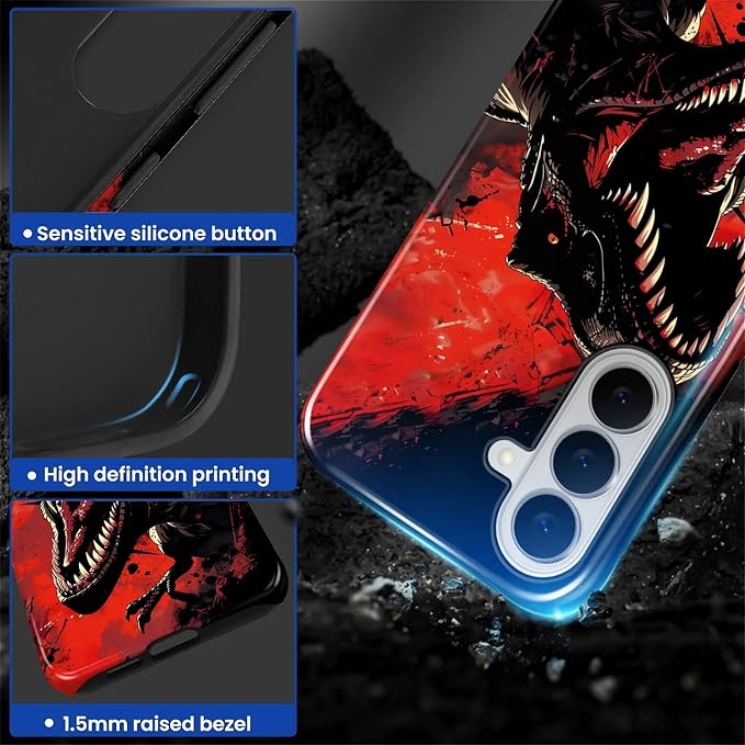 for Samsung Galaxy S26 Case, Cool Dinosaur Red Black Pattern Glossy 2 in 1 - Image 4