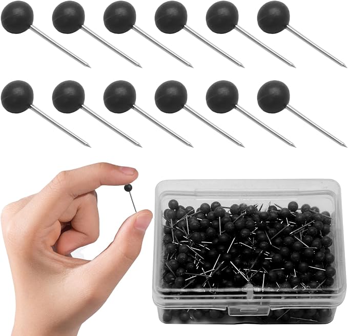 Black Map Pins, 1/8 Inch, Round Ball Head | Map Tacks, Push Pins - Image 7